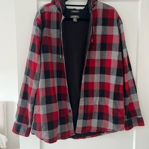 Red and Black Plaid Hooded Jacket